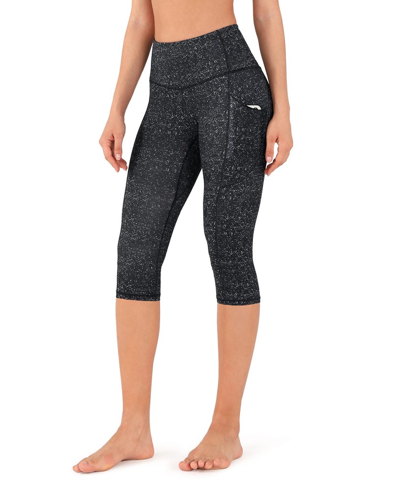ODODOS Women's High Waisted Printed Yoga Capris with Pocket, Tummy Control Non See Through Workout Sports Running Athletic Capri Leggings, Black Dot, X-Large - Image 2